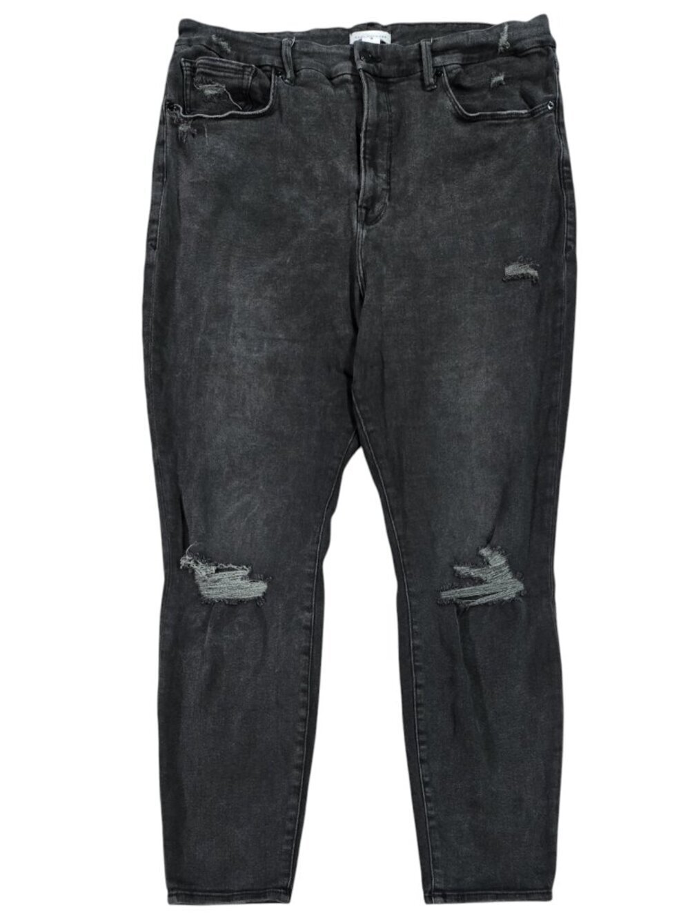 Good‎ American Good Waist Black Distressed Skinny Ankle Jeans GWEV419T